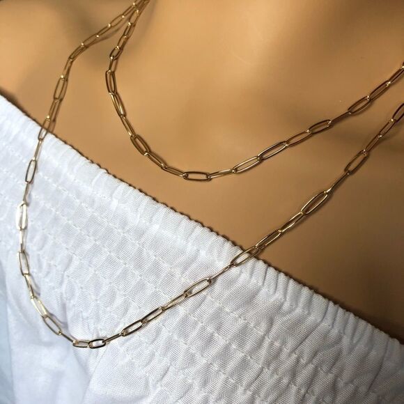 14k gold plated paperclip chain necklace set - Picture 1 of 5